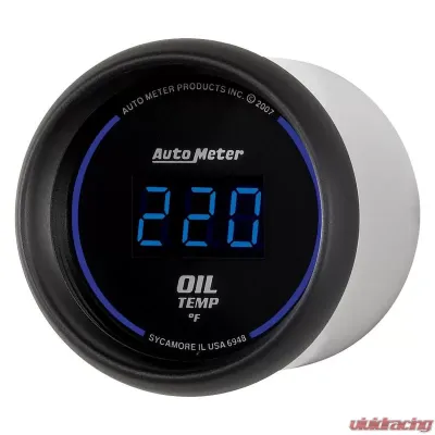 AutoMeter GAUGE; OIL TEMP; 2 1/16in.; 340deg.F; DIGITAL; BLACK DIAL W/BLUE LED - 6948