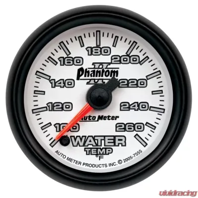 AutoMeter GAUGE; WATER TEMP; 2 1/16in.; 100-260deg.F; DIGITAL STEPPER MOTOR; PHANTOM II - 7555