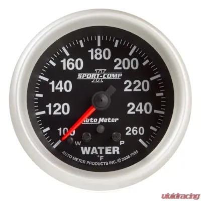AutoMeter GAUGE; WATER TEMP; 2 5/8in.; 260deg.F; STEPPER MOTOR W/PEAK/WARN; SPORT-COMP II - 7655