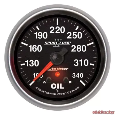AutoMeter GAUGE; OIL TEMP; 2 5/8in.; 340deg.F; STEPPER MOTOR W/PEAK/WARN; SPORT-COMP II - 7656