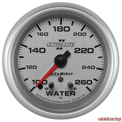 AutoMeter GAUGE; WATER TEMP; 2 5/8in.; 260deg.F; STEPPER MOTOR W/PEAK/WARN; ULTRA-LITE II - 7755