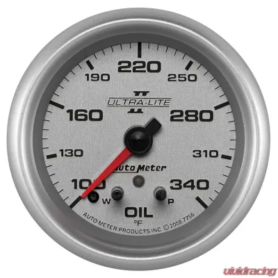 AutoMeter GAUGE; OIL TEMP; 2 5/8in.; 340deg.F; STEPPER MOTOR W/PEAK/WARN; ULTRA-LITE II - 7756