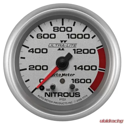 AutoMeter GAUGE; NITROUS PRESS; 2 5/8in.; 1600PSI; STEPPER MOTOR W/PK/WRN; ULTRA-LITE II - 7774