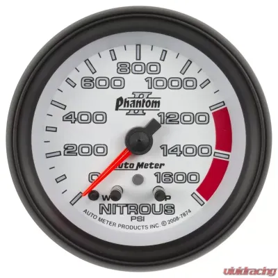 AutoMeter GAUGE; NITROUS PRESS; 2 5/8in.; 1600PSI; STEPPER MOTOR W/PEAK/WARN; PHANTOM II - 7874