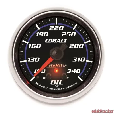 AutoMeter GAUGE; OIL TEMP; 2 5/8in.; 340deg.F; STEPPER MOTOR W/PEAK/WARN; COBALT - 7956