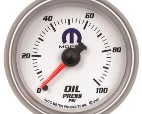 AutoMeter GAUGE; OIL PRESSURE; 2 1/16in.; 100PSI; MECHANICAL; WHITE; MOPAR