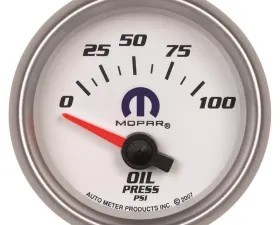 AutoMeter GAUGE; OIL PRESSURE; 2 1/16in.; 100PSI; ELECTRIC; WHITE; MOPAR