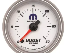AutoMeter GAUGE; BOOST; 2 1/16in.; 30PSI; DIGITAL STEPPER MOTOR; WHITE; MOPAR