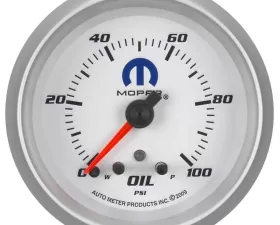 AutoMeter GAUGE; OIL PRESS; 2 5/8in.; 100PSI; STEPPER MOTOR W/PEAK/WARN; WHITE; MOPAR