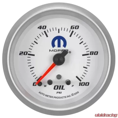 AutoMeter GAUGE; OIL PRESS; 2 5/8in.; 100PSI; STEPPER MOTOR W/PEAK/WARN; WHITE; MOPAR - 880249