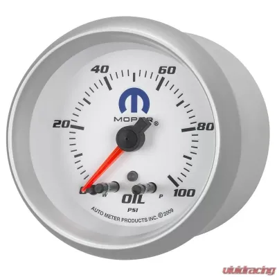 AutoMeter GAUGE; OIL PRESS; 2 5/8in.; 100PSI; STEPPER MOTOR W/PEAK/WARN; WHITE; MOPAR - 880249