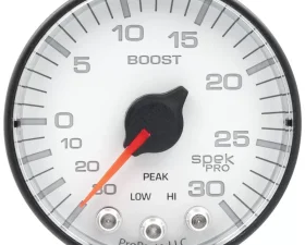 AutoMeter GAUGE; VAC/BOOST; 2 1/16in.; 30INHG-30PSI; STEPPER MOTOR W/PK/WRN; WHT/BLK; SPEK