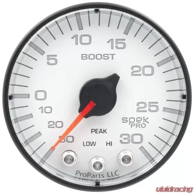 AutoMeter GAUGE; VAC/BOOST; 2 1/16in.; 30INHG-30PSI; STEPPER MOTOR W/PK/WRN; WHT/BLK; SPEK - P302128