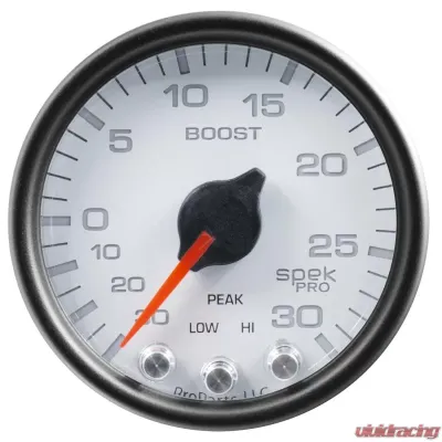 AutoMeter GAUGE; VAC/BOOST; 2 1/16in.; 30INHG-30PSI; STEPPER MOTOR W/PK/WRN; WHT/BLK; SPEK - P30212