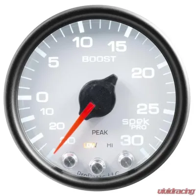 AutoMeter GAUGE; VAC/BOOST; 2 1/16in.; 30INHG-30PSI; STEPPER MOTOR W/PK/WRN; WHT/BLK; SPEK - P30212