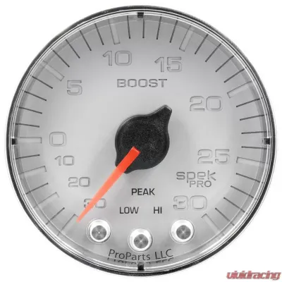 AutoMeter GAUGE; VAC/BOOST; 2 1/16in.; 30INHG-30PSI; STEPPER MTR W/PK/WRN;SLVR/CHRME; SPEK - P302218