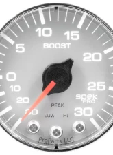 AutoMeter GAUGE; VAC/BOOST; 2 1/16in.; 30INHG-30PSI; STEPPER MTR W/PK/WRN;SLVR/CHRME; SPEK                                     - P302218 - Image 2