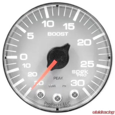 AutoMeter GAUGE; VAC/BOOST; 2 1/16in.; 30INHG-30PSI; STEPPER MTR W/PK/WRN;SLVR/CHRME; SPEK - P302218