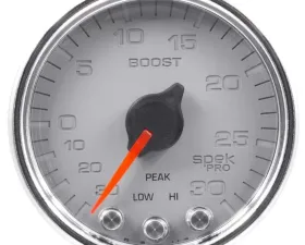 AutoMeter GAUGE; VAC/BOOST; 2 1/16in.; 30INHG-30PSI; STEPPER MTR W/PK/WRN;SLVR/CHRME; SPEK