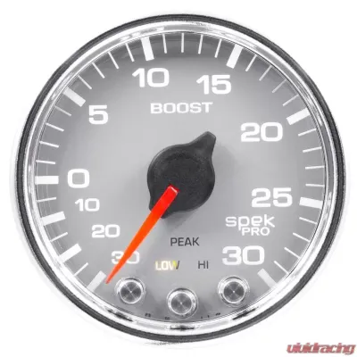 AutoMeter GAUGE; VAC/BOOST; 2 1/16in.; 30INHG-30PSI; STEPPER MTR W/PK/WRN;SLVR/CHRME; SPEK - P30221