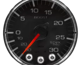 AutoMeter GAUGE; VAC/BOOST; 2 1/16in.; 30INHG-30PSI; STEPPER MTR W/PK/WRN; BLK/CHRME; SPEK