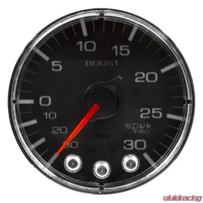 AutoMeter GAUGE; VAC/BOOST; 2 1/16in.; 30INHG-30PSI; STEPPER MTR W/PK/WRN; BLK/CHRME; SPEK - P302318