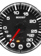 AutoMeter GAUGE; VAC/BOOST; 2 1/16in.; 30INHG-30PSI; STEPPER MTR W/PK/WRN; BLK/CHRME; SPEK                                     - P302318 - Image 2