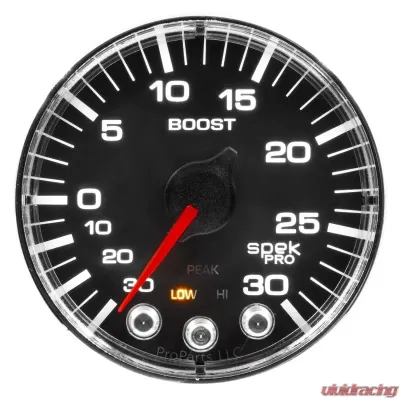 AutoMeter GAUGE; VAC/BOOST; 2 1/16in.; 30INHG-30PSI; STEPPER MTR W/PK/WRN; BLK/CHRME; SPEK - P302318