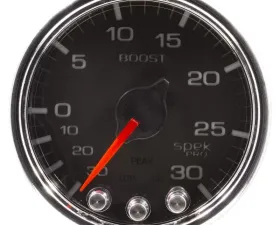 AutoMeter GAUGE; VAC/BOOST; 2 1/16in.; 30INHG-30PSI; STEPPER MTR W/PK/WRN; BLK/CHRME; SPEK