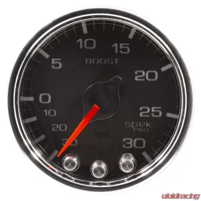 AutoMeter GAUGE; VAC/BOOST; 2 1/16in.; 30INHG-30PSI; STEPPER MTR W/PK/WRN; BLK/CHRME; SPEK - P30231
