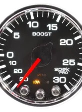 AutoMeter GAUGE; VAC/BOOST; 2 1/16in.; 30INHG-30PSI; STEPPER MTR W/PK/WRN; BLK/CHRME; SPEK                                     - P30231 - Image 2