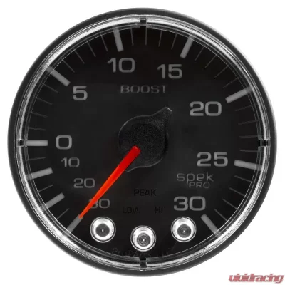 AutoMeter GAUGE; VAC/BOOST; 2 1/16in.; 30INHG-30PSI; STEPPER MOTOR W/PK/WRN; BLK/BLK; SPEK - P302328