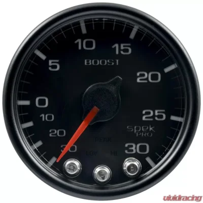 AutoMeter GAUGE; VAC/BOOST; 2 1/16in.; 30INHG-30PSI; STEPPER MOTOR W/PK/WRN; BLK/BLK; SPEK - P30232