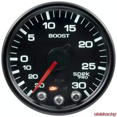 AutoMeter GAUGE; VAC/BOOST; 2 1/16in.; 30INHG-30PSI; STEPPER MOTOR W/PK/WRN; BLK/BLK; SPEK - P30232