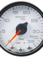 AutoMeter GAUGE; BOOST; 2 1/16in.; 35PSI; STEPPER MOTOR W/PEAK/WARN; WHITE/BLACK; SPEK-PRO                                     - P30312 - Image 4