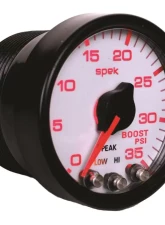 AutoMeter GAUGE; BOOST; 2 1/16in.; 35PSI; STEPPER MOTOR W/PEAK/WARN; WHITE/BLACK; SPEK-PRO                                     - P30312 - Image 2