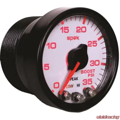 AutoMeter GAUGE; BOOST; 2 1/16in.; 35PSI; STEPPER MOTOR W/PEAK/WARN; WHITE/BLACK; SPEK-PRO - P30312