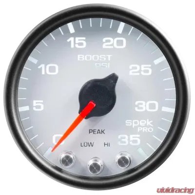 AutoMeter GAUGE; BOOST; 2 1/16in.; 35PSI; STEPPER MOTOR W/PEAK/WARN; WHITE/BLACK; SPEK-PRO - P30312