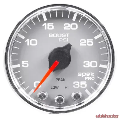 AutoMeter GAUGE; BOOST; 2 1/16in.; 35PSI; STEPPER MOTOR W/PEAK/WARN; SLVR/CHRME; SPEK-PRO - P30321