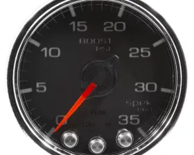 AutoMeter GAUGE; BOOST; 2 1/16in.; 35PSI; STEPPER MOTOR W/PEAK/WARN; BLK/CHROME; SPEK-PRO