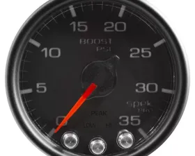 AutoMeter GAUGE; BOOST; 2 1/16in.; 35PSI; STEPPER MOTOR W/PEAK/WARN; BLACK/BLACK; SPEK-PRO