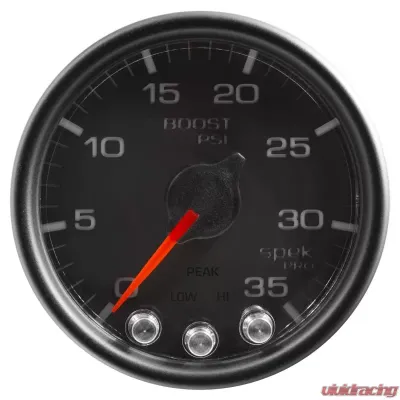 AutoMeter GAUGE; BOOST; 2 1/16in.; 35PSI; STEPPER MOTOR W/PEAK/WARN; BLACK/BLACK; SPEK-PRO - P30332