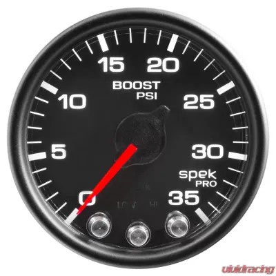 AutoMeter GAUGE; BOOST; 2 1/16in.; 35PSI; STEPPER MOTOR W/PEAK/WARN; BLACK/BLACK; SPEK-PRO - P30332