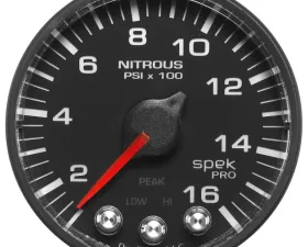 AutoMeter GAUGE; NITROUS PRESS; 2 1/16in.; 1600PSI; STEPPER MOTOR W/PK/WRN; BLK/BLK; SPEK