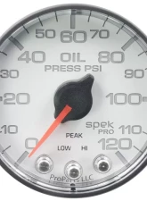 AutoMeter GAUGE; OIL PRESS; 2 1/16in.; 120PSI; STEPPER MOTOR W/PEAK/WARN; WHT/BLK; SPEK                                     - P325128 - Image 3