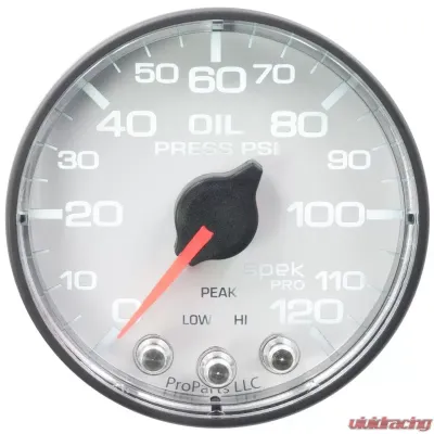 AutoMeter GAUGE; OIL PRESS; 2 1/16in.; 120PSI; STEPPER MOTOR W/PEAK/WARN; WHT/BLK; SPEK - P325128