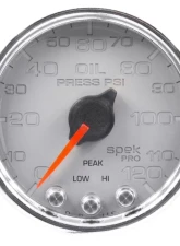 AutoMeter GAUGE; OIL PRESS; 2 1/16in.; 120PSI; STEPPER MOTOR W/PEAK/WARN; SLVR/CHRM; SPEK                                     - P32521 - Image 3