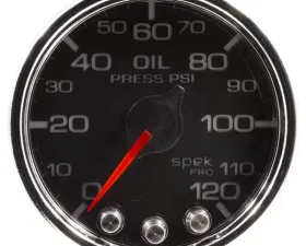 AutoMeter GAUGE; OIL PRESS; 2 1/16in.; 120PSI; STEPPER MOTOR W/PEAK/WARN; BLK/CHRM; SPEK