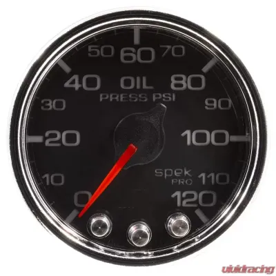AutoMeter GAUGE; OIL PRESS; 2 1/16in.; 120PSI; STEPPER MOTOR W/PEAK/WARN; BLK/CHRM; SPEK - P32531