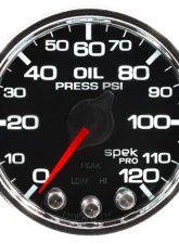 AutoMeter GAUGE; OIL PRESS; 2 1/16in.; 120PSI; STEPPER MOTOR W/PEAK/WARN; BLK/CHRM; SPEK                                     - P32531 - Image 2
